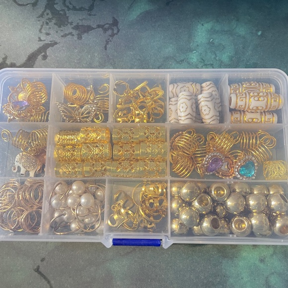91 PCS Gold Tone Hair Jewelry for Braids, Dreadlocks, Loc w/ Charms, Beads, Cuff - Picture 7 of 7